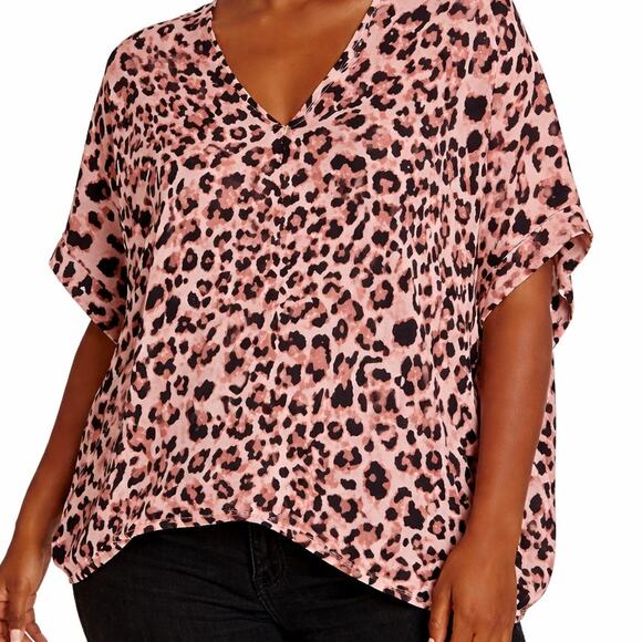 JODIFL Tops - Jodifl Pink Leopard Print Oversized Blouse Size Large NWOT Boho Top